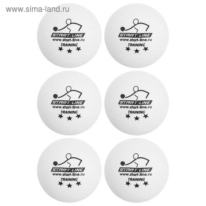 фото Мяч для настольного тенниса start line training, 3 звезды, набор 6 шт., цвет белый