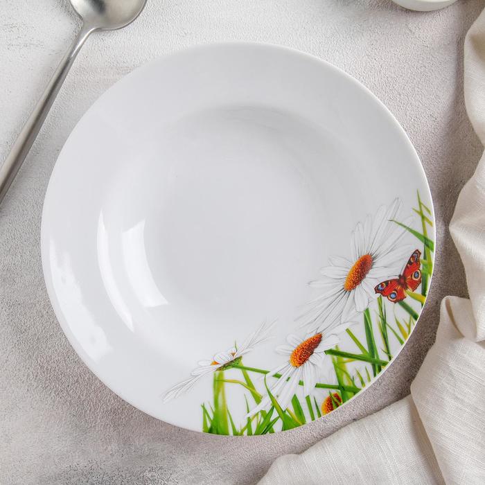 фото Тарелка фарфоровая глубокая «ромашка», 230 мл, d=20 см, белая добрушский фарфоровый завод