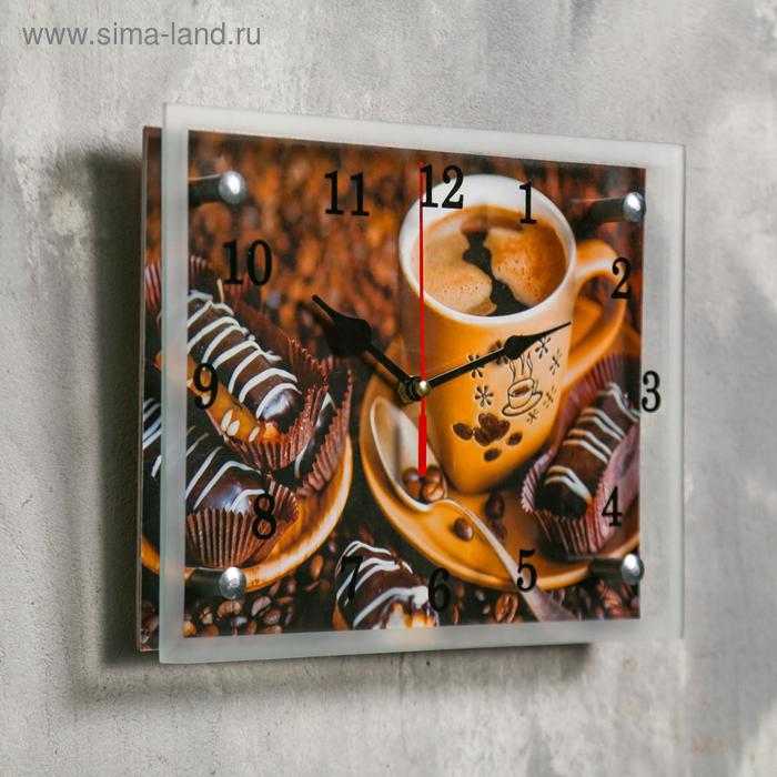 фото Часы-картина настенные, серия: кухня, "кофе с пирожным", 20х25 см сюжет