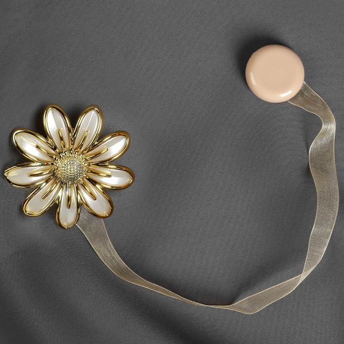 фото Подхват для штор «ромашка», d = 6 см, цвет бежевый/золотой арт узор
