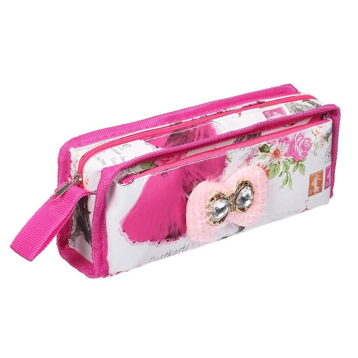 фото Пенал школьный на молнии 2 отделения "модница", розовый