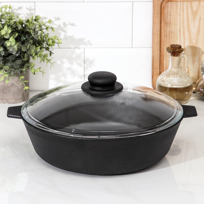 Сковорода чугунная, d=28 см, литые ручки, стеклянная крышка, цвет чёрный
Сковорода чугунная, d=28 см, литые ручки, стеклянная крышка, цвет чёрный