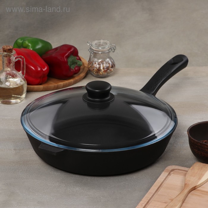 Сковорода чугунная, d=28 см, пластмассовая ручка, стеклянная крышка, цвет чёрный
Сковорода чугунная, d=28 см, пластмассовая ручка, стеклянная крышка, цвет чёрный