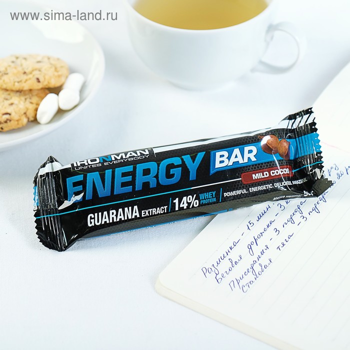фото Батончик "energy bar" c гуараной, кокос / тёмная глазурь 50 г ironman