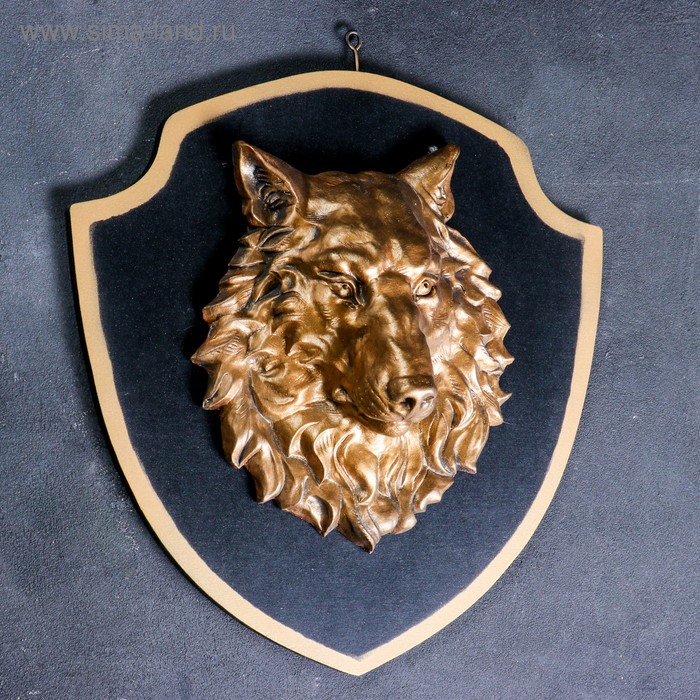 фото Панно "голова волка" бронза, щит черный 40см хорошие сувениры