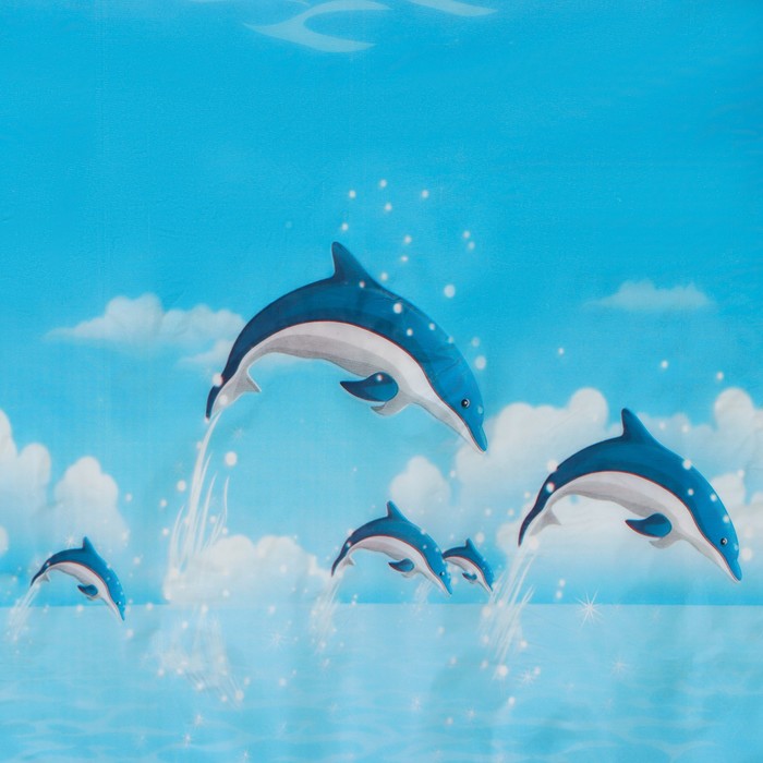 фото Штора для ванной комнаты доляна «дельфины в облаках», 180×180 см, eva