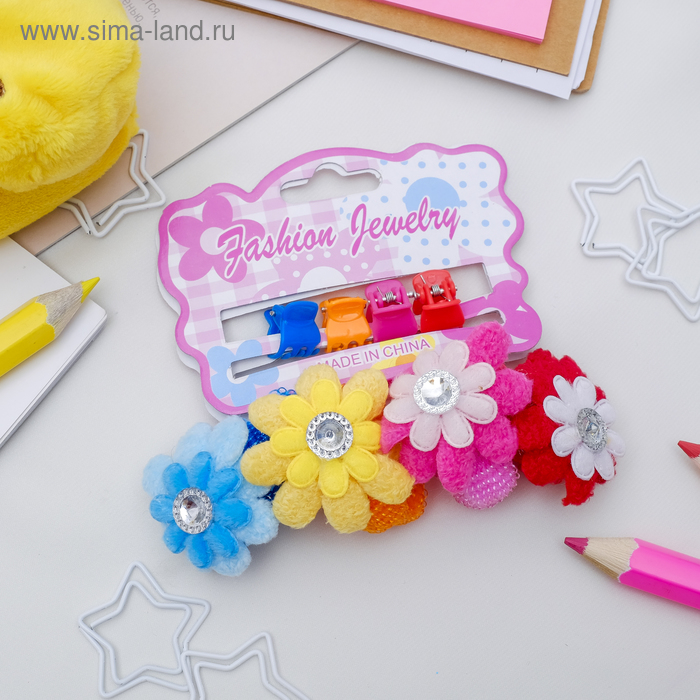 Набор для волос 8 шт (4 краба, 4 резинки) "Фиалка" двойной цветок
Набор для волос 8 шт (4 краба, 4 резинки) "Фиалка" двойной цветок