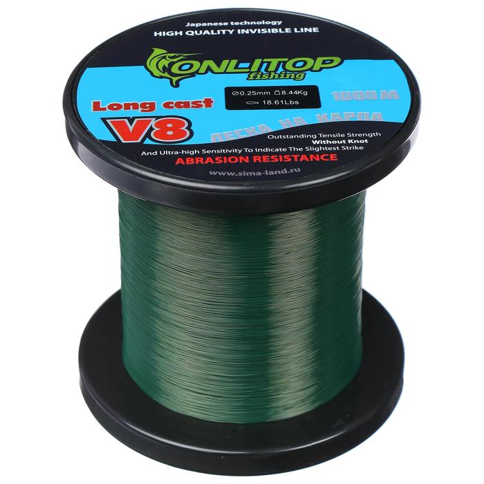 Леска V8 на карпа, d=0,25 мм, 1000 м, цвет тёмно-зелёный
Леска V8 на карпа, d=0,25 мм, 1000 м, цвет тёмно-зелёный