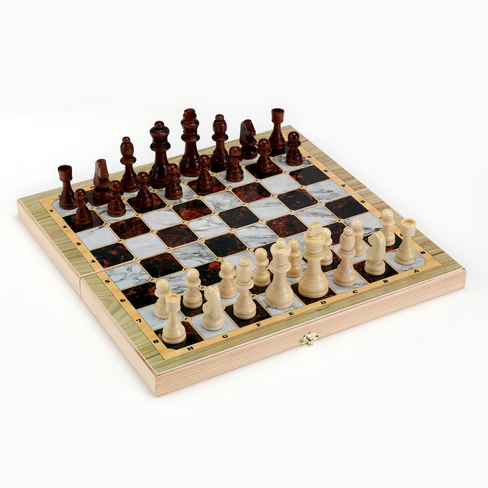 фото Настольная игра 3 в 1 "мрамор": шахматы, шашки, нарды (доска дерево 40х40 см) take it easy