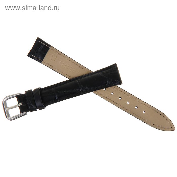 фото Ремешок для часов, 16мм, лакированная кожа, черный, 20см
