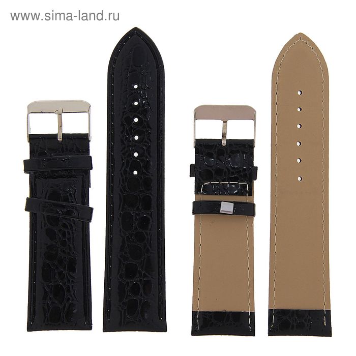 фото Ремешок для часов "соломон", 24 мм, экокожа, l-20 см, черный