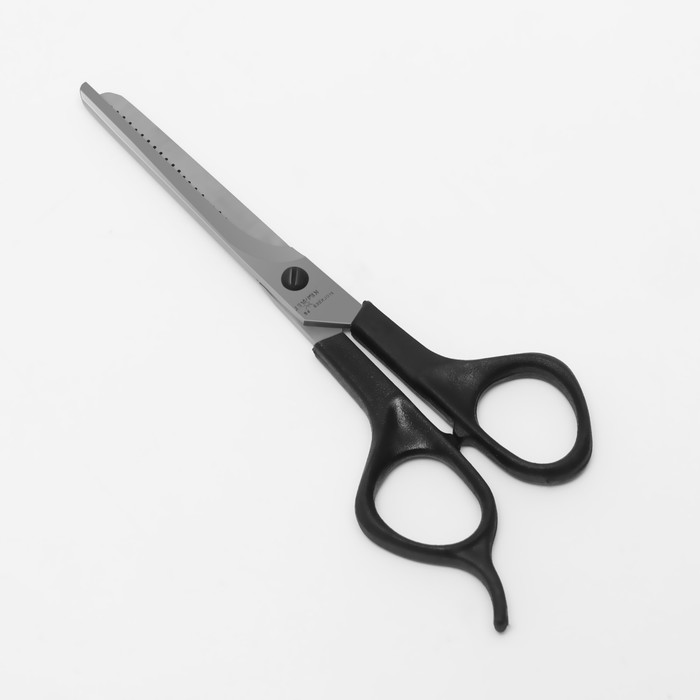фото Ножницы парикмахерские, филировочные, с упором, лезвие — 6 см, цвет чёрный, н-053 км kramet