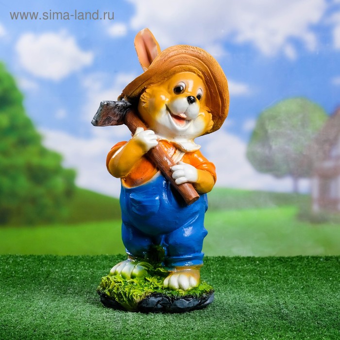 фото Садовая фигура "заяц в панамке с молотком" н-38см хорошие сувениры