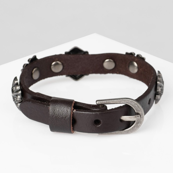 фото Браслет унисекс "стиль" крест, цвет коричневый с чернёным серебром, 22,5 см queen fair