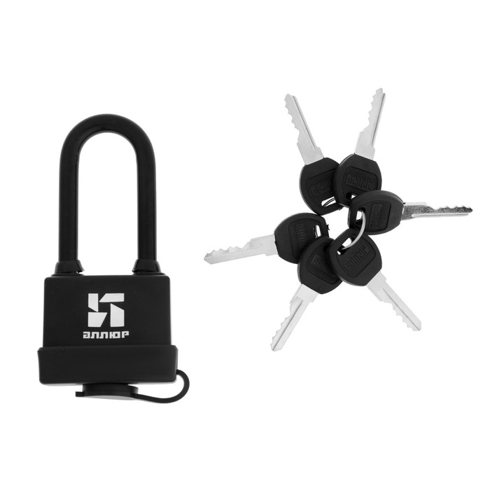фото Замок навесной "аллюр" вс1ч- 375пд, влагозащитный, длинная дужка, d=8.5 мм, 6 ключей