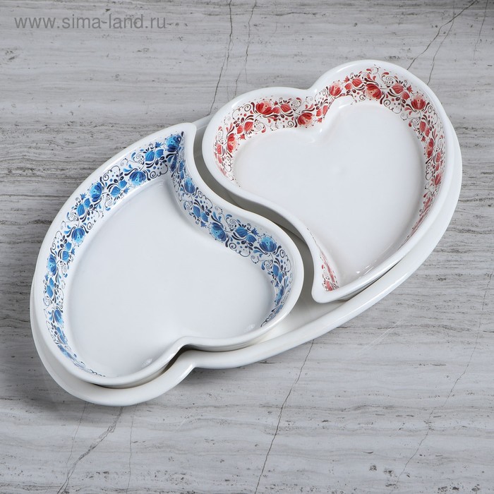 Менажница "Сердца", 3 предмета, белая, деколь
Менажница "Сердца", 3 предмета, белая, деколь