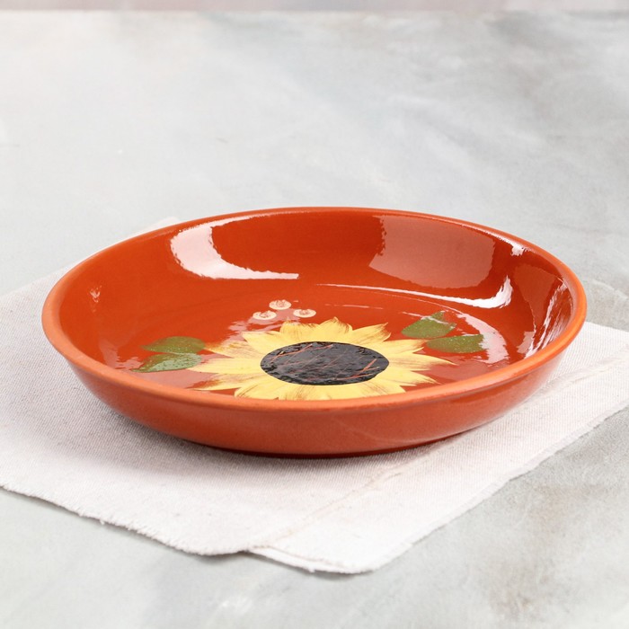 Тарелка "Подсолнух", плоская, роспись, глазурь, красная глина, 21 см
Тарелка "Подсолнух", плоская, роспись, глазурь, красная глина, 21 см