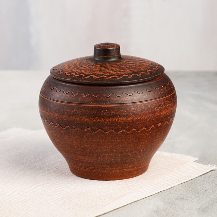 Горшок для запекания с крышкой "Дымлёный", декор, глазурь, красная глина, 0.5 л