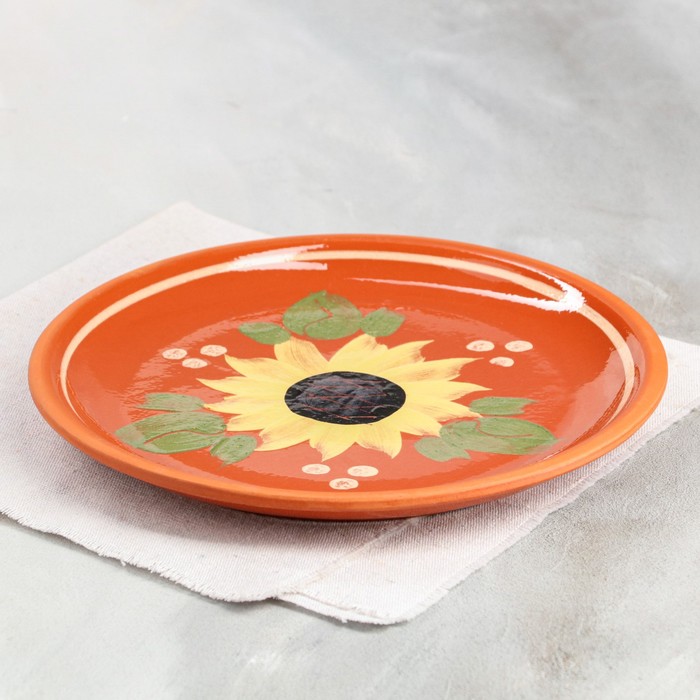 Тарелка "Подсолнух", плоская, роспись, глазурь, красная глина, 23 см
Тарелка "Подсолнух", плоская, роспись, глазурь, красная глина, 23 см