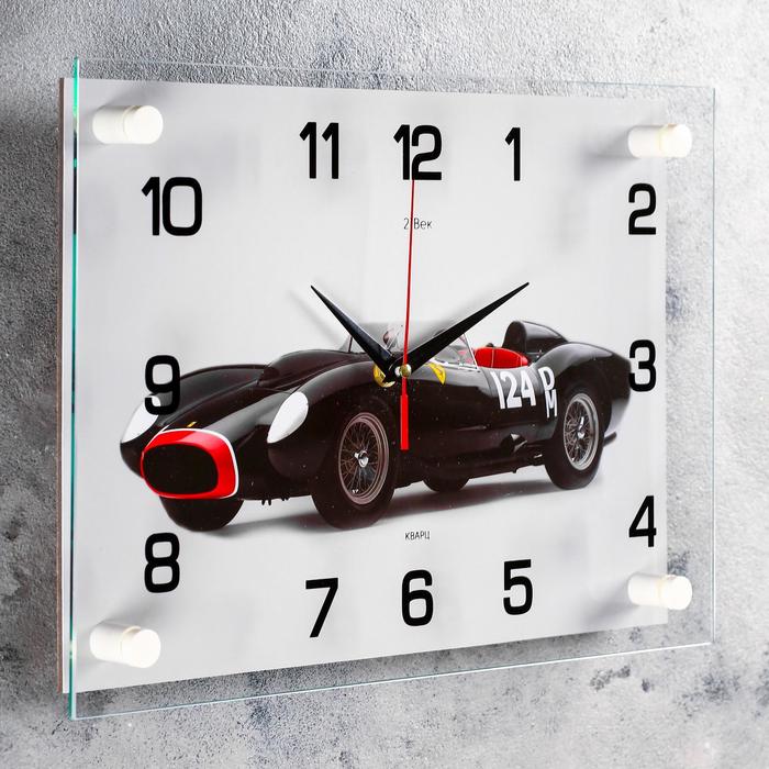 фото Часы-картина настенные, серия: транспорт, "спорткар", плавный ход, 25 х 35 см рубин