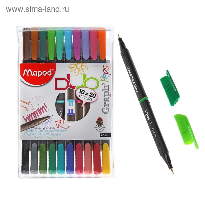 Набор ручек капиллярных 20 цветов, 10 штук, Maped Graph Peps Duo 0.4 мм, трёхгранный корпус
Набор ручек капиллярных 20 цветов, 10 штук, Maped Graph Peps Duo 0.4 мм, трёхгранный корпус