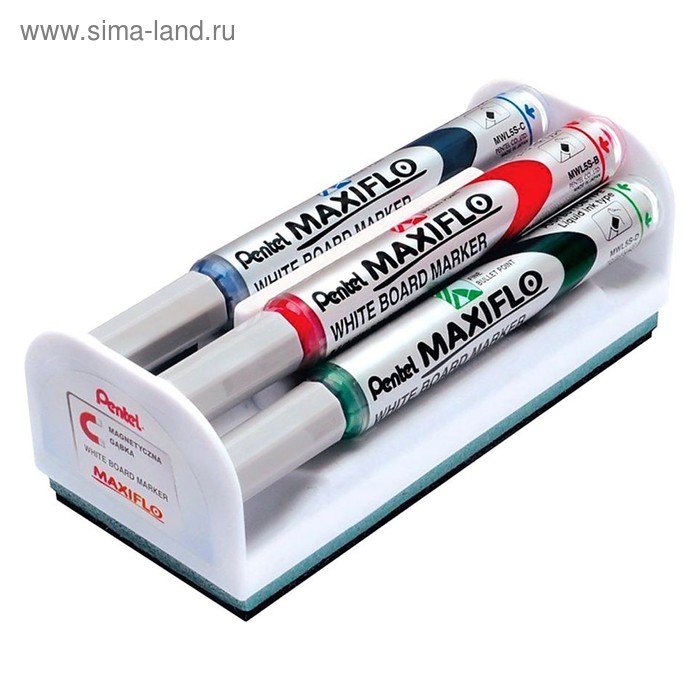 Набор маркеров для доски 4 цвета 4.0 мм Pentel Maxifl, магнитный держатель с губкой
Набор маркеров для доски 4 цвета 4.0 мм Pentel Maxifl, магнитный держатель с губкой