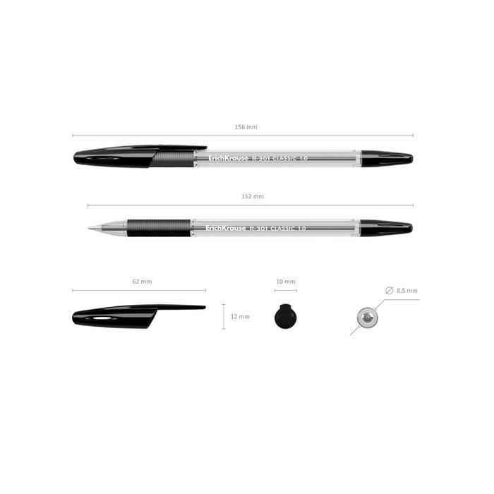 фото Ручка шариковая erich krause r-301 classic stick & grip, узел 1.0 мм, чернила чёрные, резиновый упор, длина линии письма 800 метров erichkrause