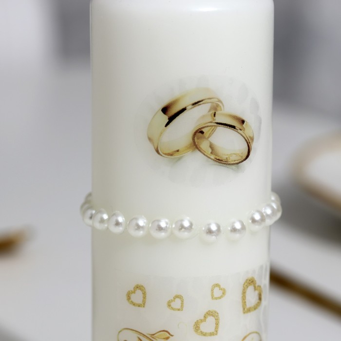 фото Набор свадебных свечей с бусинами "обручальные кольца", белый, ручная работа, микс мастерская «свечной двор»