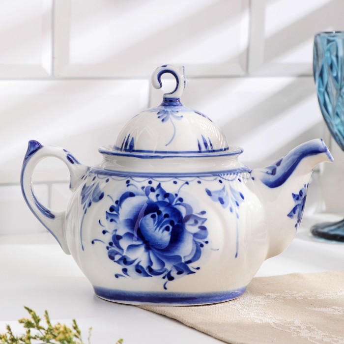 фото Чайник "пышка", гжель, фарфор, 2с