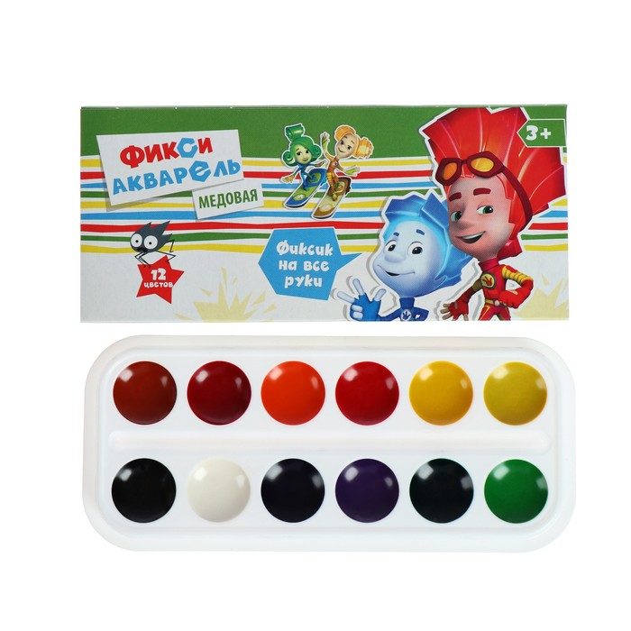 Акварель 12 цветов «Фиксики», медовая, без кисти, картон
Акварель 12 цветов «Фиксики», медовая, без кисти, картон