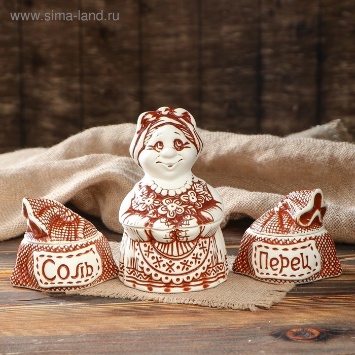 Набор для специй "Бабка и мешки", 3 предмета, под шамот, 0.4 / 0.15 л
Набор для специй "Бабка и мешки", 3 предмета, под шамот, 0.4 / 0.15 л