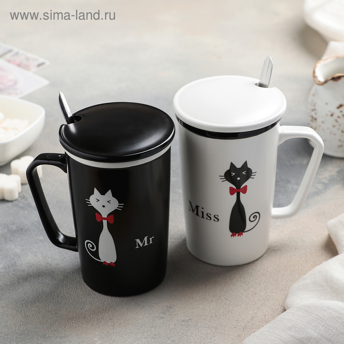 фото Набор кружек «мистер и миссис», 2 шт, 400 мл, с крашками и ложками, микс
