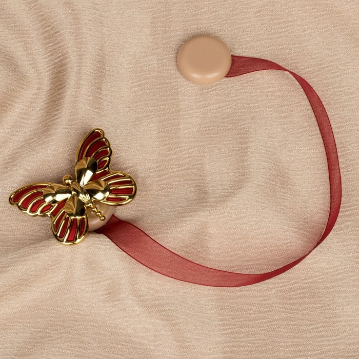 фото Подхват для штор «бабочка», 6 × 4 см, 26 см, цвет золотой/бордовый арт узор