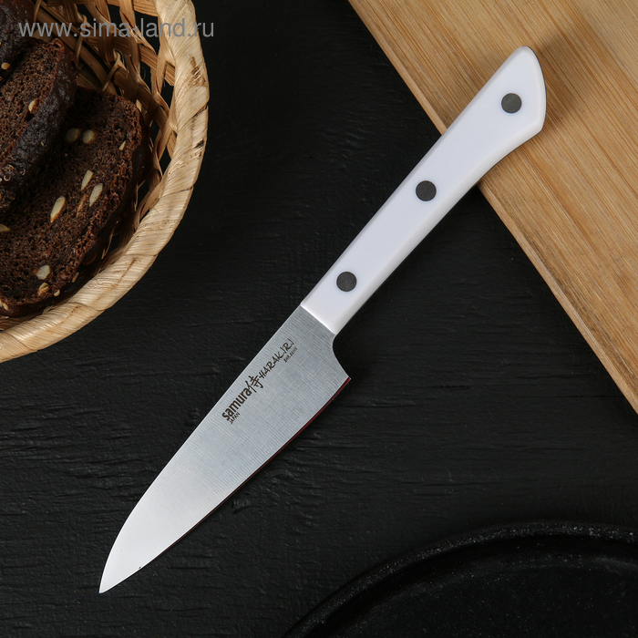 Нож Samura HARAKIRI овощной, лезвие 10 см, белая рукоять, сталь AUS-8
Нож Samura HARAKIRI овощной, лезвие 10 см, белая рукоять, сталь AUS-8