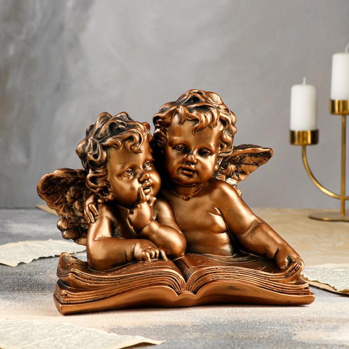 фото Статуэтка "ангелы пара с книгой" цвет бронзовый, 22 см premium gips