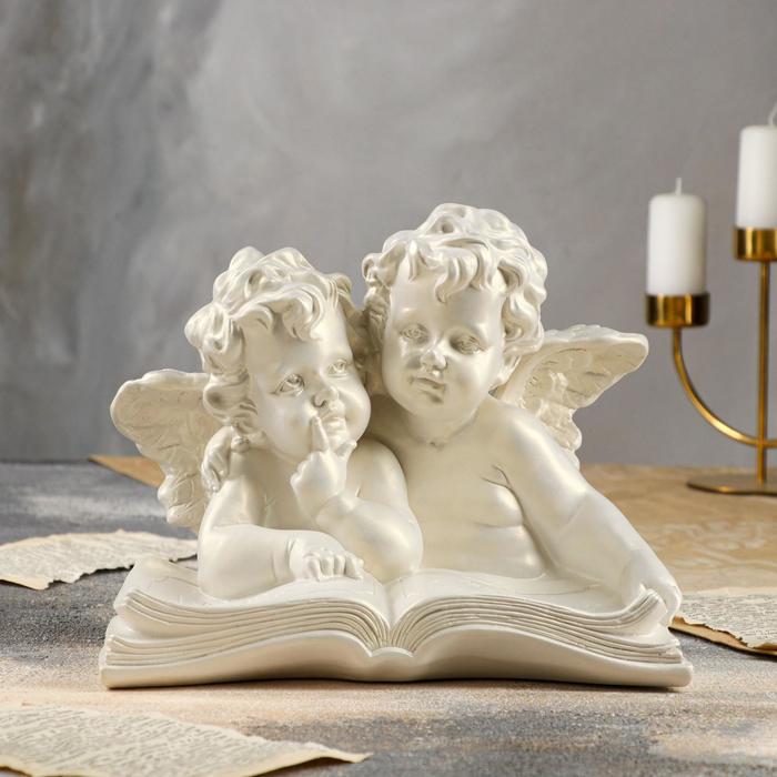 фото Статуэтка "ангелы пара с книгой" перламутровая, 22 см premium gips