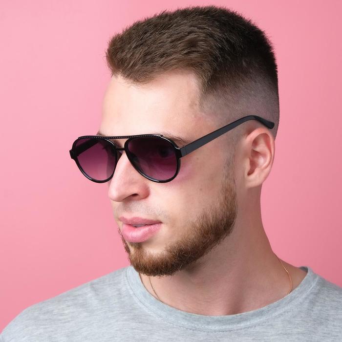 фото Очки солнцезащитные "авиаторы", оправа чёрная, дужки рифлёные, линзы градиент