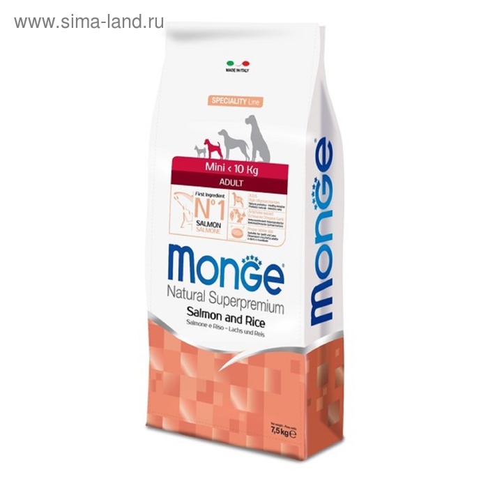 Сухой корм Monge Dog Speciality Mini для собак мелких пород, лосось/рис, 7,5 кг.
Сухой корм Monge Dog Speciality Mini для собак мелких пород, лосось/рис, 7,5 кг.