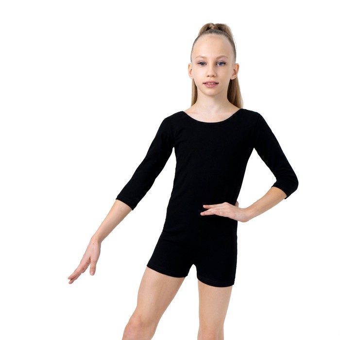 фото Купальник гимнастический grace dance, с шортами, с рукавом 3/4, р. 36, цвет чёрный