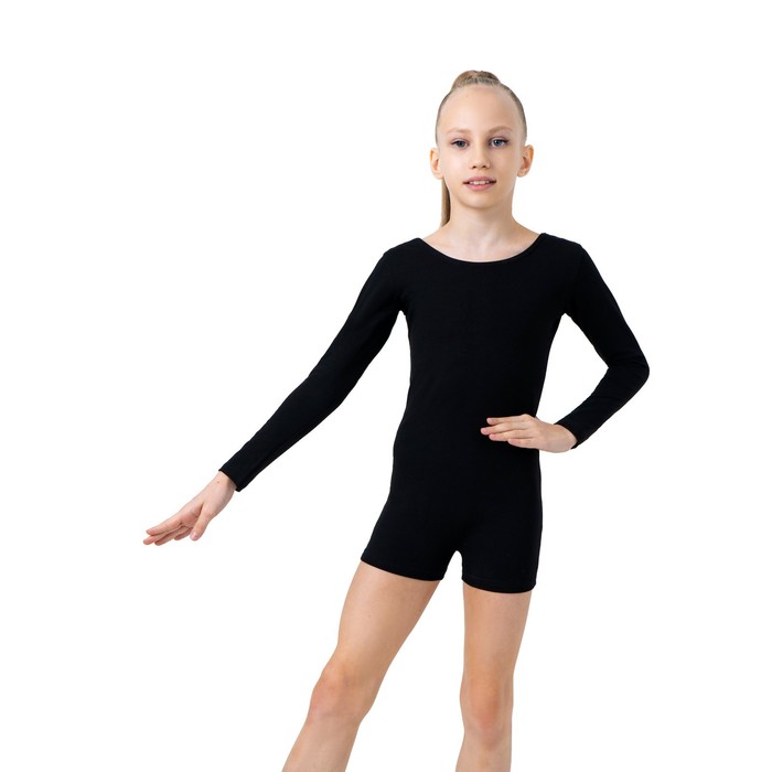 фото Купальник гимнастический grace dance, с шортами, с длинным рукавом, р. 34, цвет чёрный