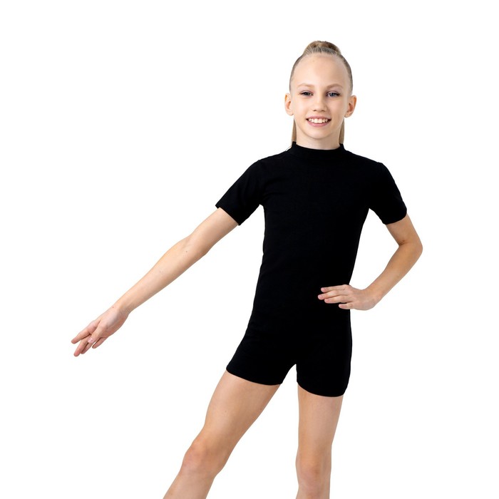 фото Купальник гимнастический grace dance, с шортами, с коротким рукавом, р. 30, цвет чёрный