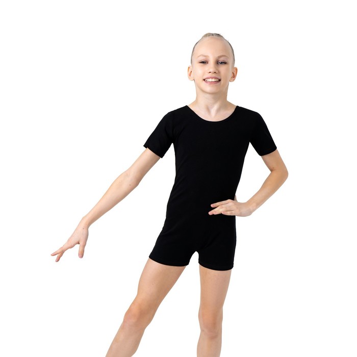 фото Купальник гимнастический grace dance, с шортами, с коротким рукавом, р. 32, цвет чёрный