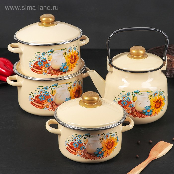 Набор кастрюль "Утро", 3 шт: 2 л, 3 л, 4 л, чайник 3,5 л
Набор кастрюль "Утро", 3 шт: 2 л, 3 л, 4 л, чайник 3,5 л