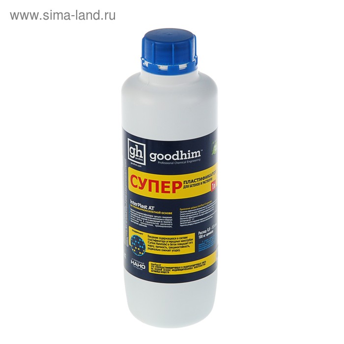 Суперпластификатор для бетонов и растворов Goodhim InterPlast АТ, 1 л
Суперпластификатор для бетонов и растворов Goodhim InterPlast АТ, 1 л