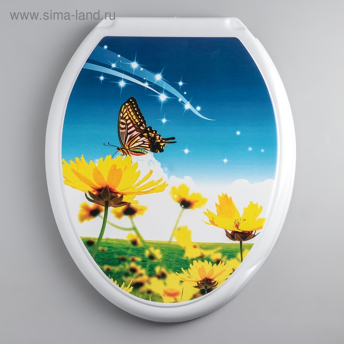 фото Сиденье для унитаза с крышкой росспласт «декор. бабочка на цветке», цвет белый