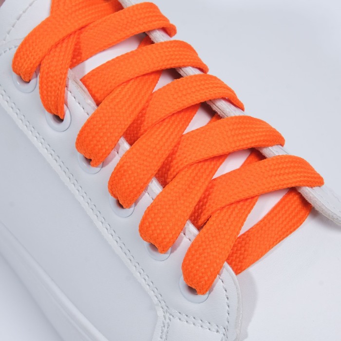 фото Шнурки для обуви, пара, плоские, 7 мм, 120 см, цвет оранжевый неоновый onlitop