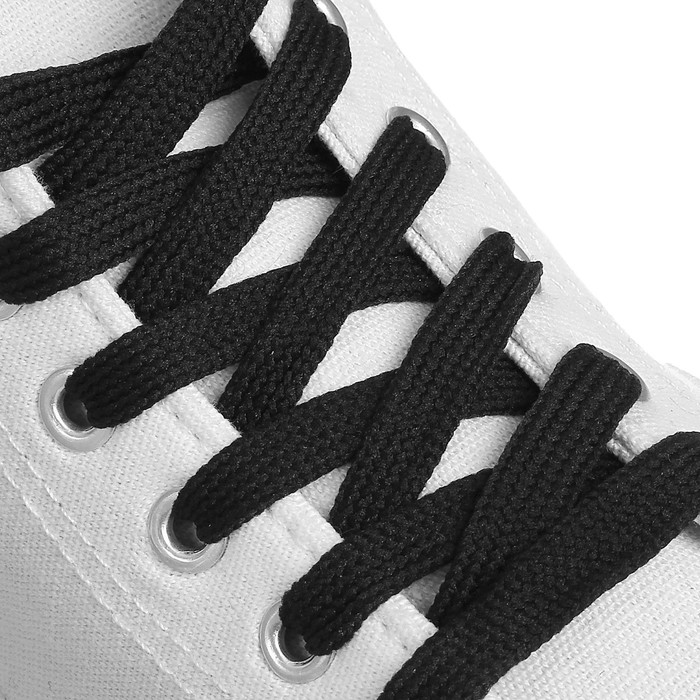 фото Шнурки для обуви, пара, плоские, 10 мм, 130 см, цвет чёрный onlitop