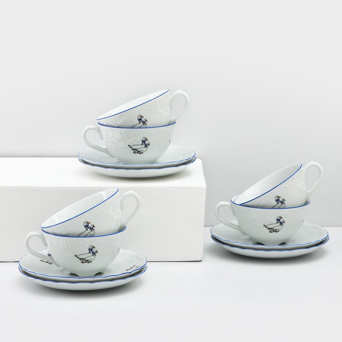 фото Чайный сервиз на 6 персон cmielow «рококо. гуси», 12 предметов: кружки 220 мл d=10 см, блюдца 15,5 см