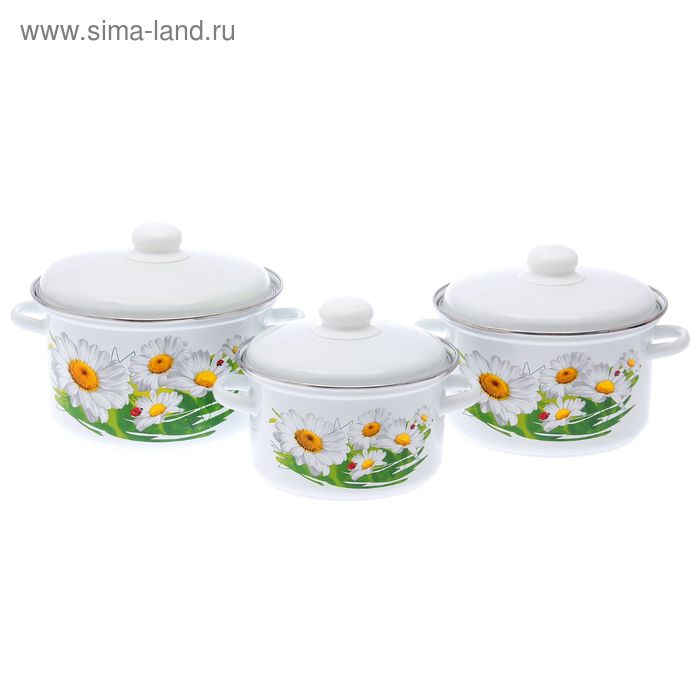 Набор кастрюль «Ромашковое поле», 3 предмета: 2 л, 3 л, 4 л, цвет белый
Набор кастрюль «Ромашковое поле», 3 предмета: 2 л, 3 л, 4 л, цвет белый