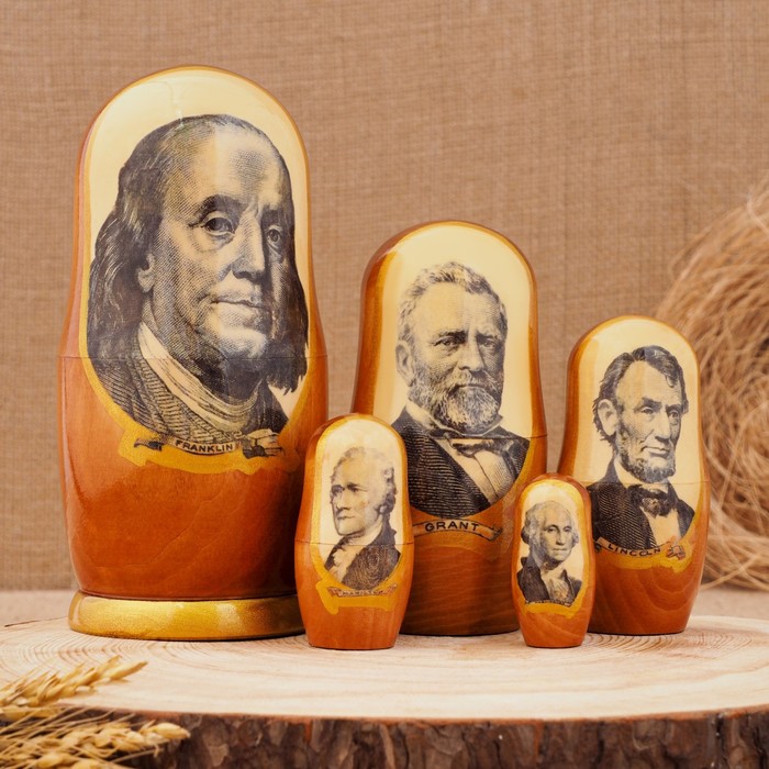 Матрёшка «Доллары», 5 кукольная, 17 см 
Матрёшка «Доллары», 5 кукольная, 17 см